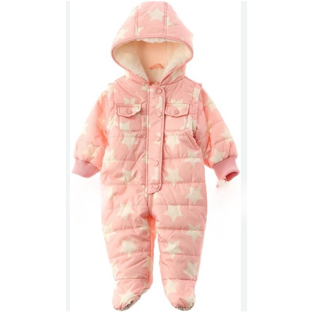 Urban Republic Girls Pink Star Print Sherpa Lined Quilted Snowsuit Pram Suit 18M